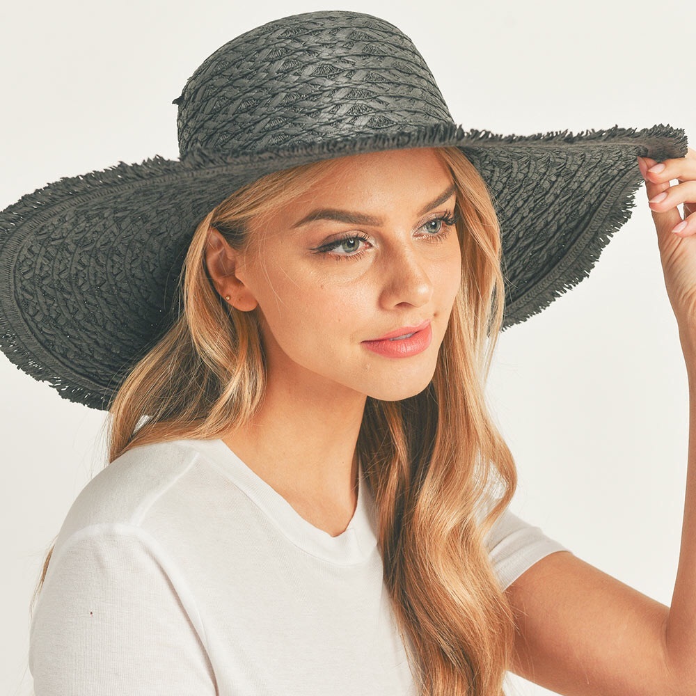 Black Wide Brim Straw Sun Hat